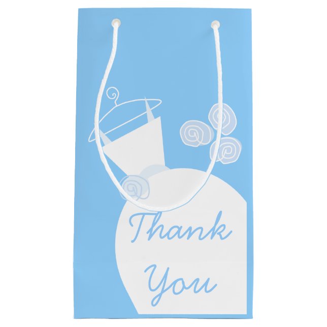 Petit Sac Cadeau Mariage Gown Merci bleu petit (Devant)