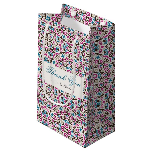 Petit Sac Cadeau Mariage Mandala Géométrique en Treillis Marocain (Devant Angle)