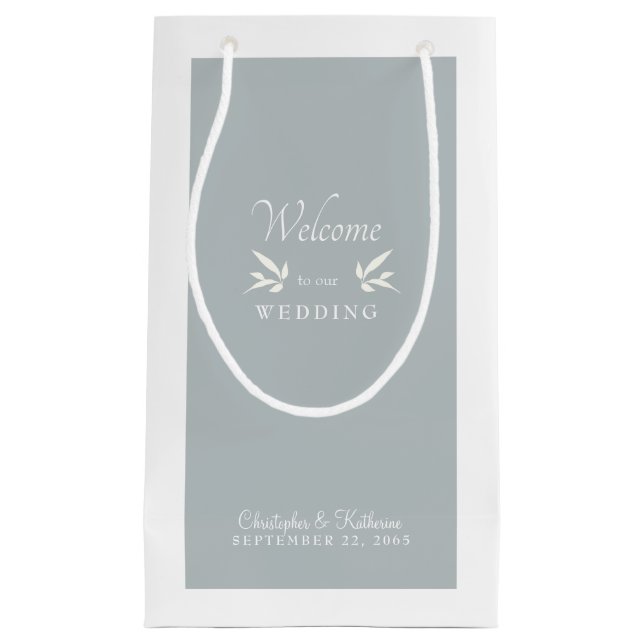 Petit Sac Cadeau Mariage moderne Dusty Blue Welcome Favoriser (Devant)