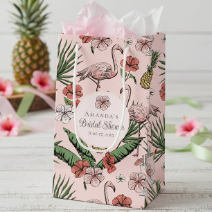 Petit Sac Cadeau Mariage Tropical Rose Flamingo et Hibiscus