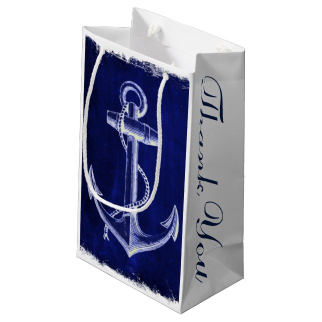 Petit Sac Cadeau marine rustique bleu ancre marine mariage (Dos Angle)