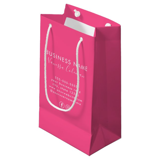 Petit Sac Cadeau Marque Professionnelle Script Minimal Rose Chaud (Devant Angle)