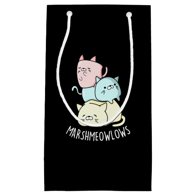 Petit Sac Cadeau Marsh-meow-low Funny Chat Marshmallow Pun Dark BG (Devant)