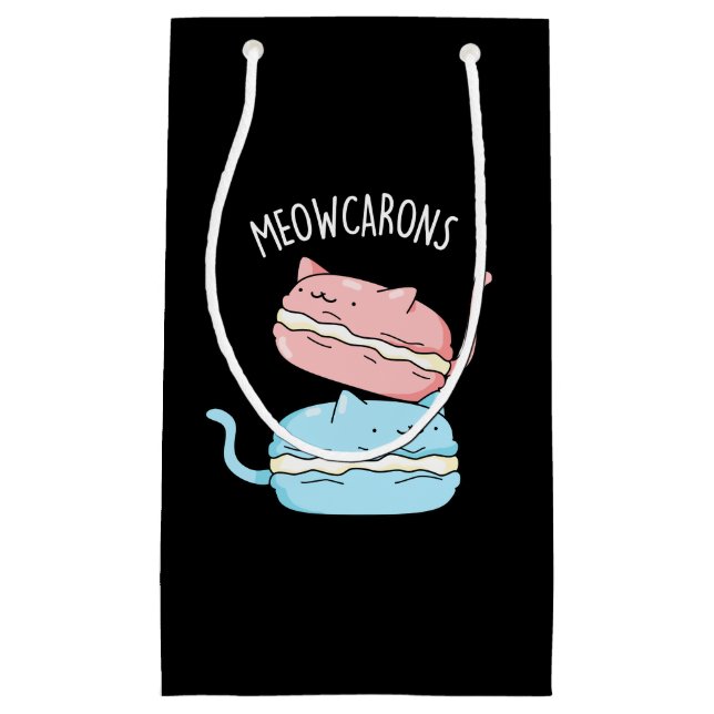 Petit Sac Cadeau Meowcarons Funny Macaron Pun Dark BG (Devant)