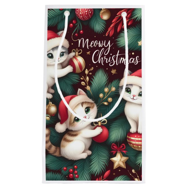 Petit Sac Cadeau Meowy Christmas - (Devant)