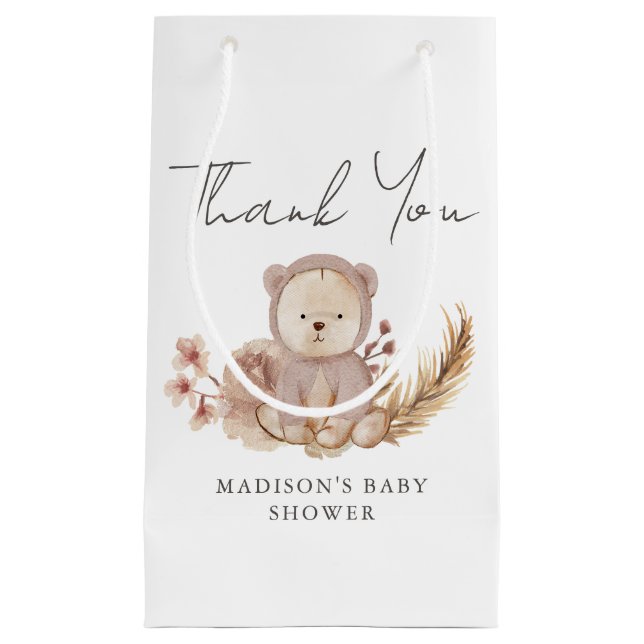 Petit Sac Cadeau Merci Boho Botanique Sweet Bear Baby shower (Devant)