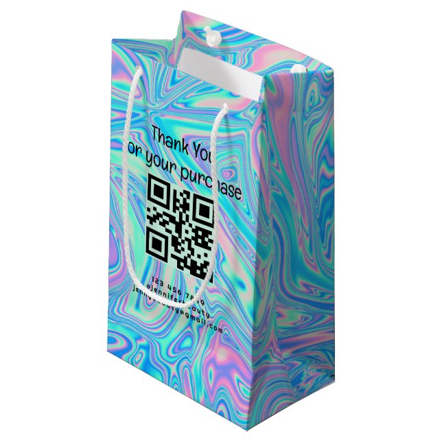 Petit Sac Cadeau merci code qr holographique affaires stylé (Devant Angle)