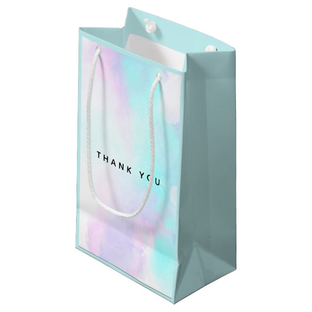 Petit Sac Cadeau Merci d'aquarelle bleu et violet Abstrait moderne (Devant Angle)