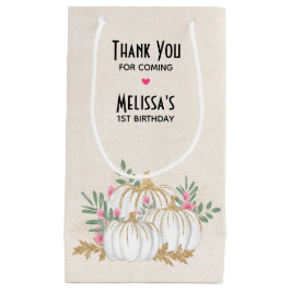 Petit Sac Cadeau Merci d'aquarelle Citrouille blanc et or