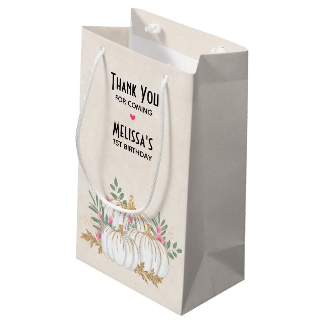 Petit Sac Cadeau Merci d'aquarelle Citrouille blanc et or (Dos Angle)