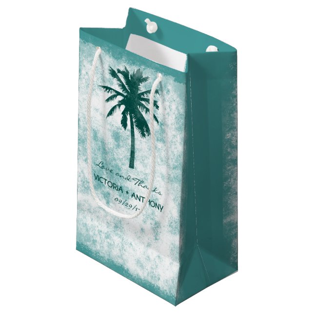 Petit Sac Cadeau Merci de mariage tropical Palm Tree Beach (Devant Angle)