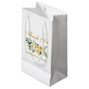 Petit Sac Cadeau Merci élégant d'or floral jaune d'aquarelle