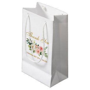 Petit Sac Cadeau Merci élégant d'or floral rose d'aquarelle