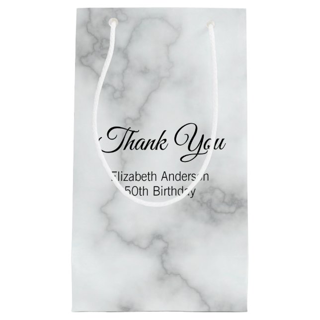 Petit Sac Cadeau Merci Faux Marbre blanc Élégante fête d'anniversai (Devant)