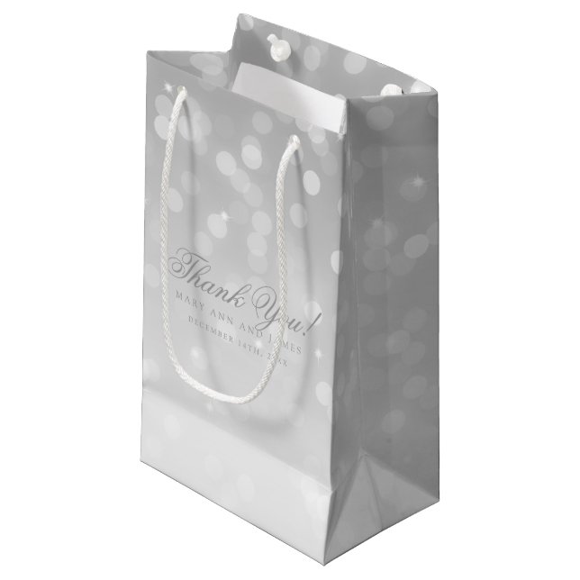 Petit Sac Cadeau Merci Mariage Gold Bokeh éclairs (Devant Angle)