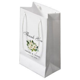 Petit Sac Cadeau Merci Mariage vert blanc aquarelle