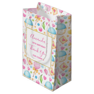 Petit Sac Cadeau Merci Motif d'aquarelle Coeurs et Cupcakes