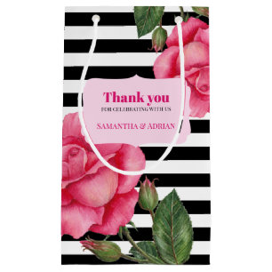 Petit Sac Cadeau Merci Rose Rose Aquarelle Noir Blancs