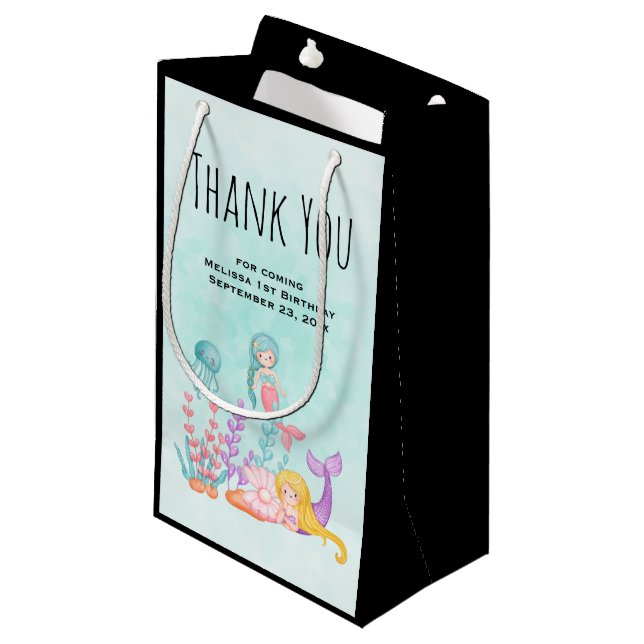 Petit Sac Cadeau Mermaids et méduses sous le Merci marin (Devant Angle)