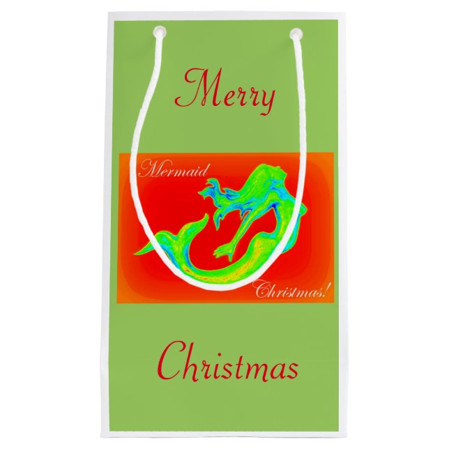 Petit Sac Cadeau Merry Mermaid Mistletoe de Noël (Devant)