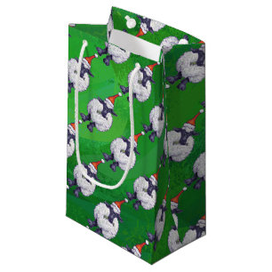 Petit Sac Cadeau Mignonne mouton à Santa Chapeau sur vert