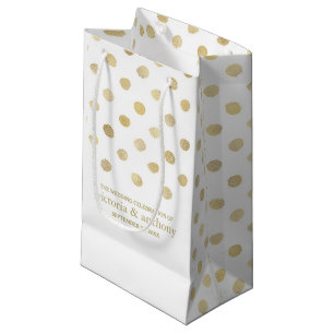 Petit Sac Cadeau Moderne Blanc & Or Pois mariage Faveur