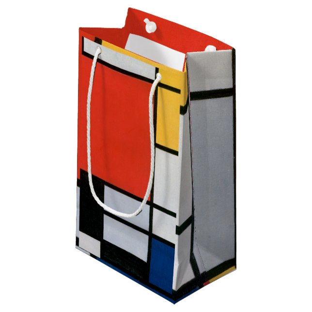 Petit Sac Cadeau Mondrial Composition Rouge Jaune Bleu Noir (Devant Angle)