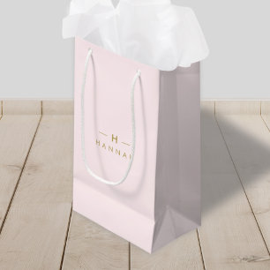 Petit Sac Cadeau Monogram Blush Pink   Elegant Gold Minimalist