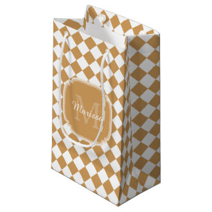 Petit Sac Cadeau Monogramme à carreaux jaune vergeoise avec nom