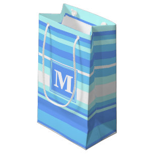 Petit Sac Cadeau Monogramme ciel bandes bleues