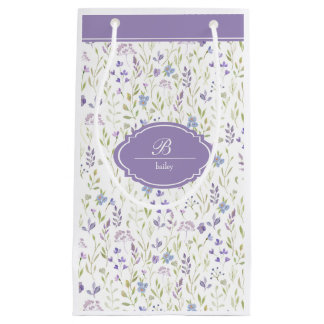 Petit Sac Cadeau Monogramme de fleur sauvage violette personnalisé