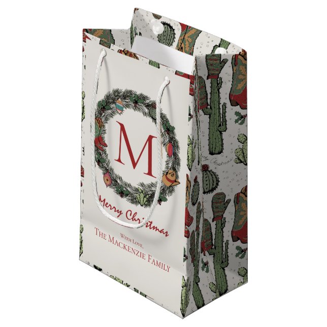 Petit Sac Cadeau Monogramme de Noël du pays (Devant Angle)