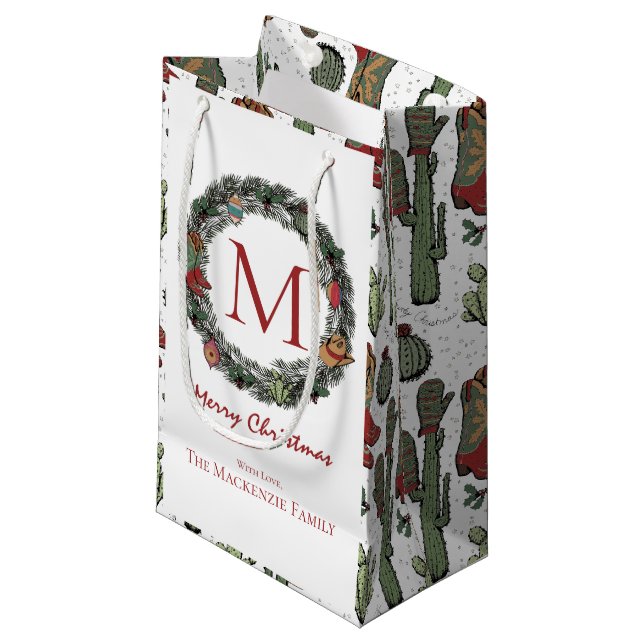 Petit Sac Cadeau Monogramme de Noël du pays (Devant Angle)
