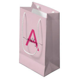 Petit Sac Cadeau Monogramme élégant rose chaud moderne