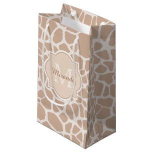 Petit Sac Cadeau Monogramme et nom brun clair chics d'impression de