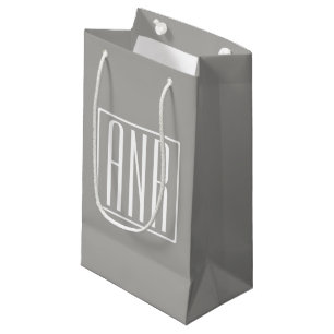 Petit Sac Cadeau Monogramme initial   Blanc sur gris clair