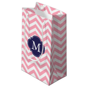 Petit Sac Cadeau Monogramme Motif rose et bleu Zigzag