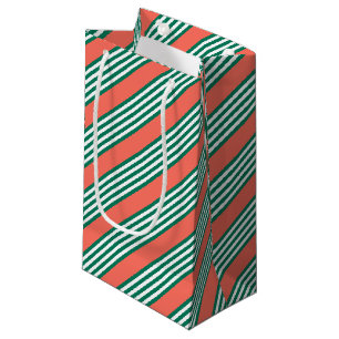 Petit Sac Cadeau Motif à cinq bandes vert et blanc avec corail