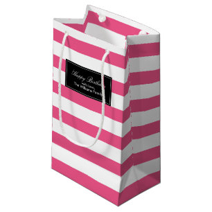 Petit Sac Cadeau Motif à rayures roses chaudes Personnalisé
