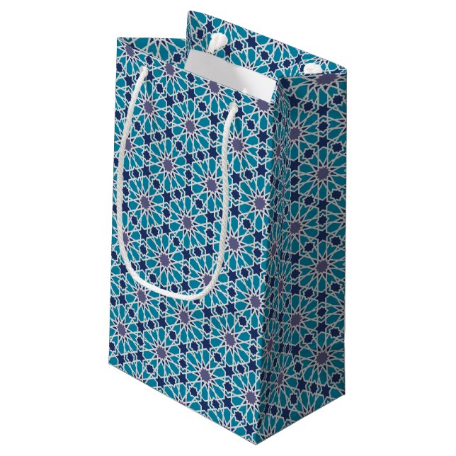 Petit Sac Cadeau Motif abstrait dans bleu et gris (Dos Angle)