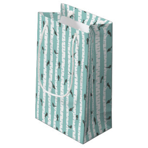 Petit Sac Cadeau Motif avec des oiseaux et des arbres