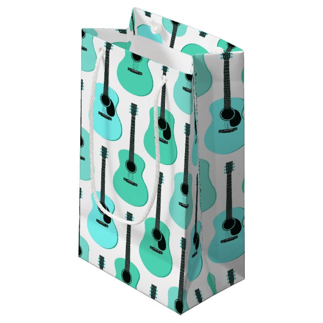 Petit Sac Cadeau Motif bleu de guitares acoustiques (Devant Angle)