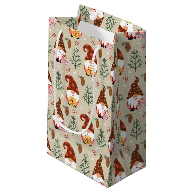 Petit Sac Cadeau Motif cadeau Noël Gnomes (Devant Angle)