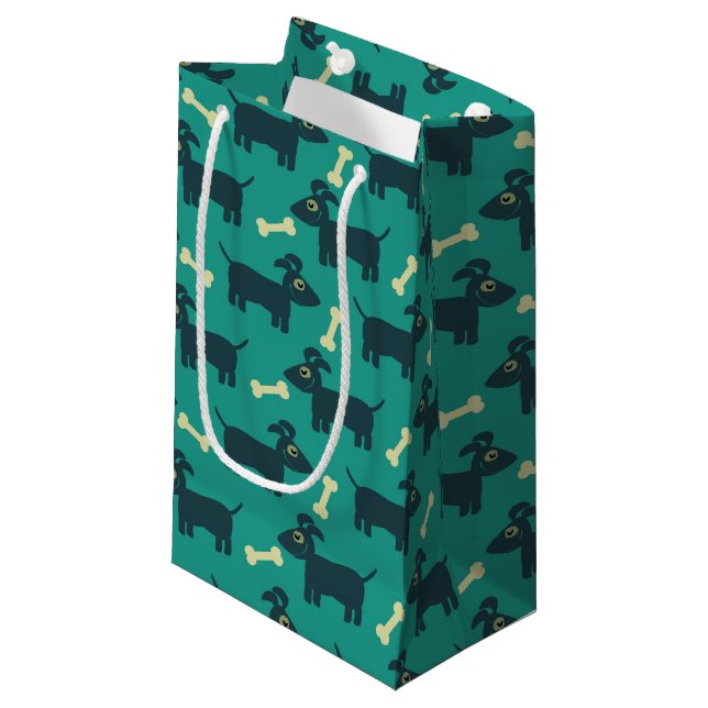 Petit Sac Cadeau Motif chien mignon avec oreilles disquettes et os (Devant Angle)