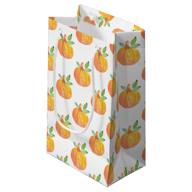 Petit Sac Cadeau Motif Citrouille aquarelle (Devant Angle)