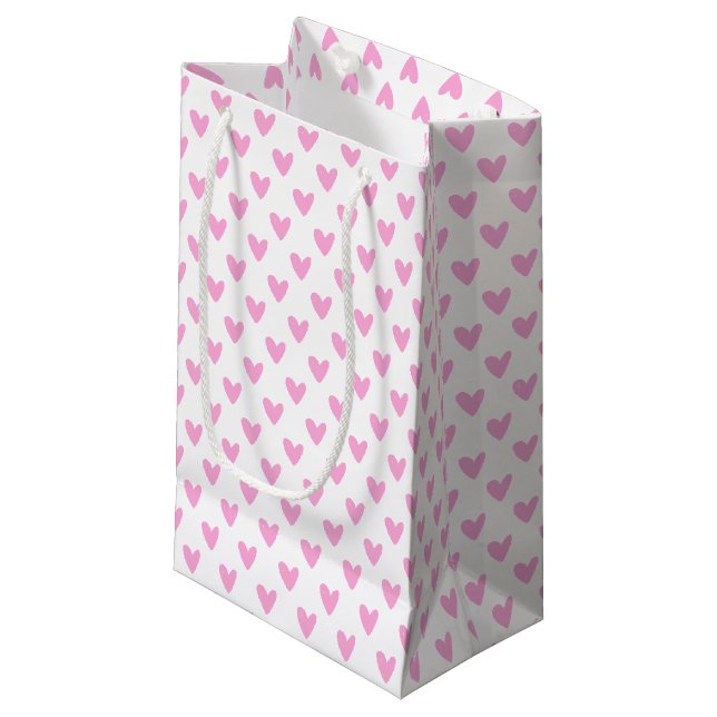 Petit Sac Cadeau Motif Coeurs roses chauds (Devant Angle)