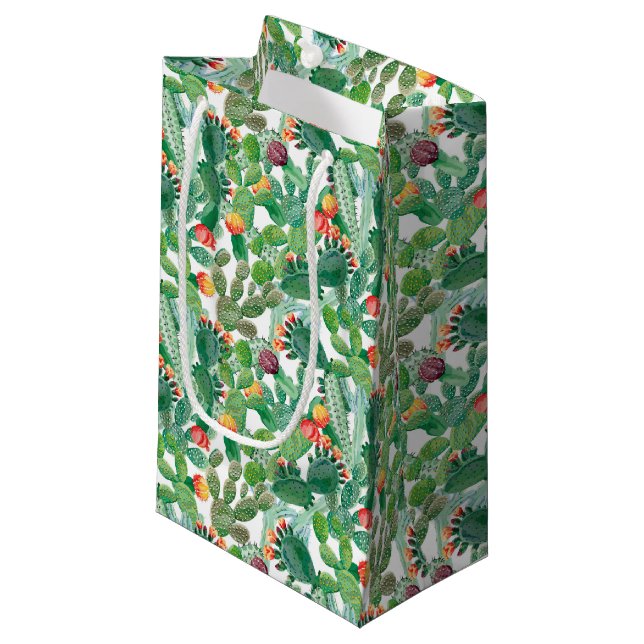 Petit Sac Cadeau Motif de cactus d'aquarelle (Devant Angle)