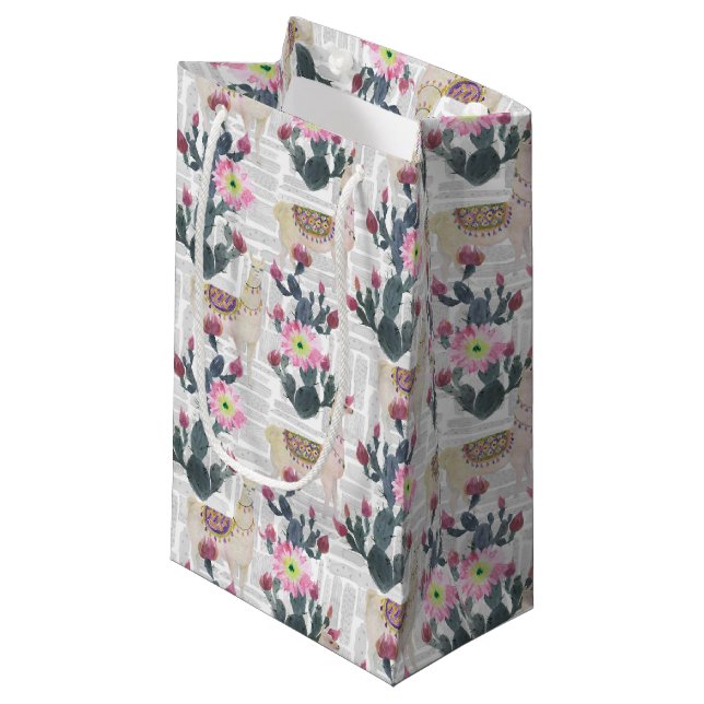 Petit Sac Cadeau Motif de cactus d'aquarelle (Devant Angle)