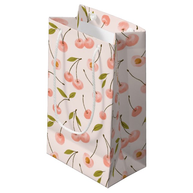 Petit Sac Cadeau Motif de cerise aquarelle (Devant Angle)