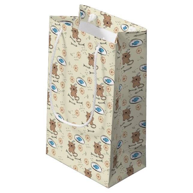 Petit Sac Cadeau motif de chat et de poissons (Dos Angle)